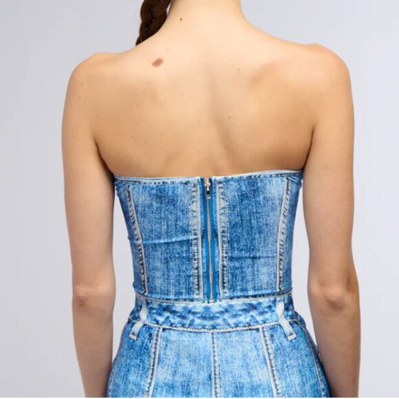 Callie Lives Digitize Me AKIRA Blue Day Dreaming Denim Printed Corset Top S - Picture 6 of 8